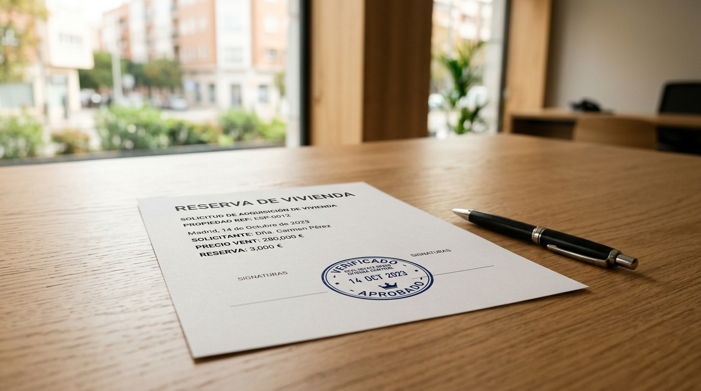 Documento de reserva de vivienda sobre un escritorio