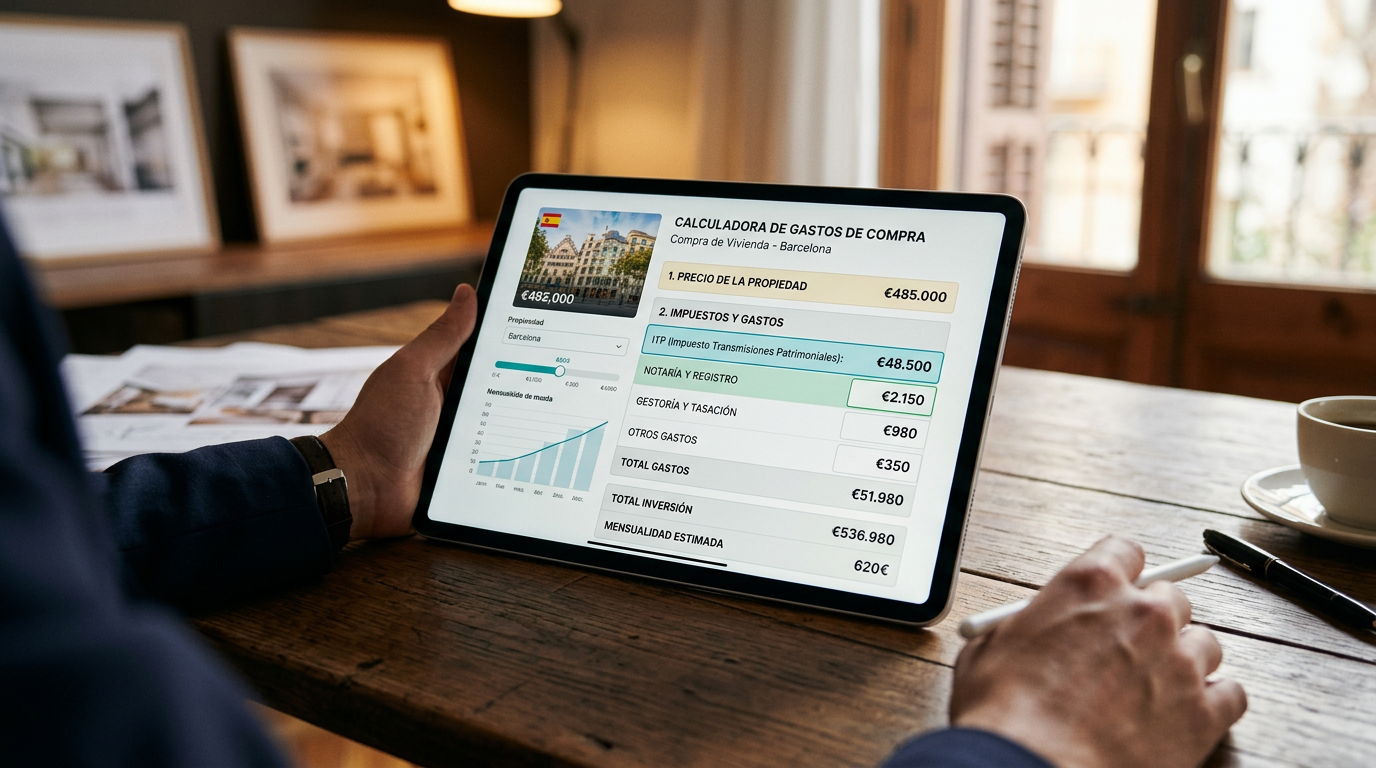 Mockup de calculadora digital de gastos de compraventa