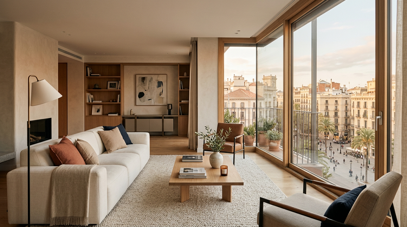 Interior de vivienda moderna en España representando el éxito en una compra segura tras evaluar los contratos.