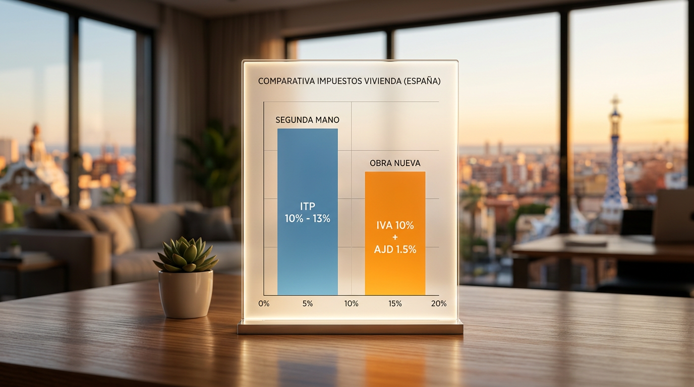 Gráfico comparativo de los impuestos de compraventa en Cataluña según el tipo de vivienda