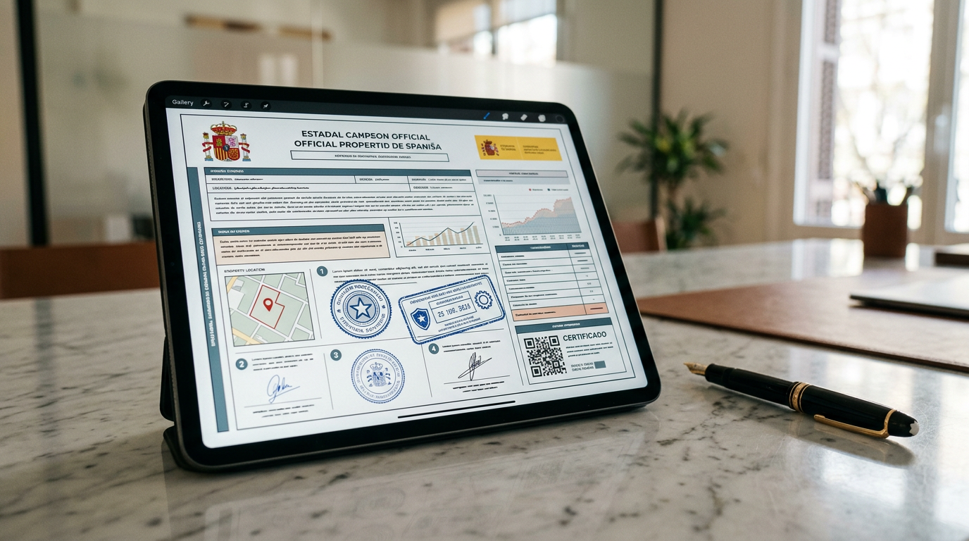 Mockup de nota simple registral en una tablet sobre un escritorio