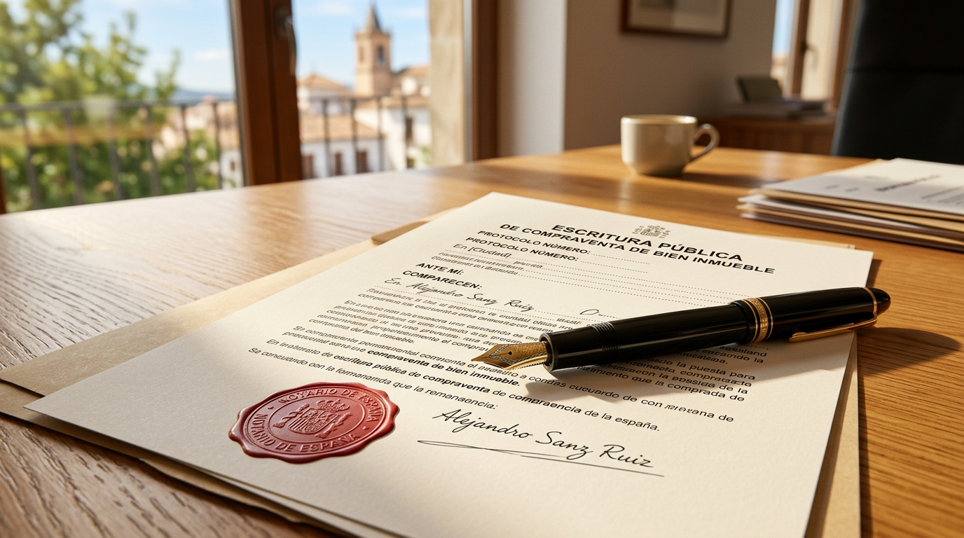 Documento de escritura de compraventa listo para firmar en la notaría