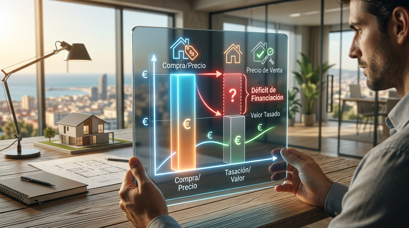 Diagrama comparativo entre precio de compra, valor de tasación y el desfase de financiación