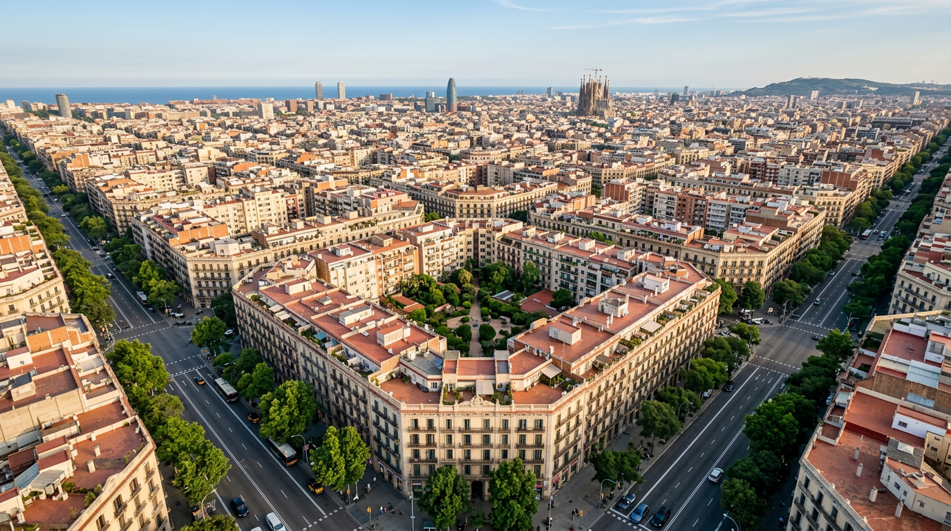 Edificios residenciales de Barcelona en plano cenital